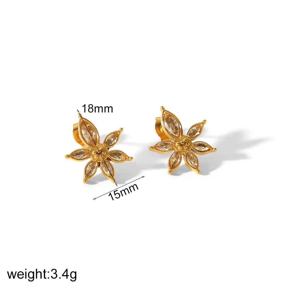 1 Pair Sweet Simple Style Flower Shape Stainless Steel 18K Gold Plated Inlay Zircons Women's Stud Earrings h5 Picture2